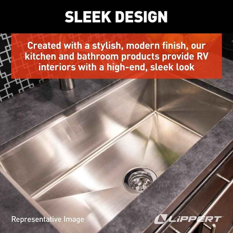 Lippert Components 385313 RV Undermount Square Sink, 27" Stainless Steel, No Faucet Mount – image 4
