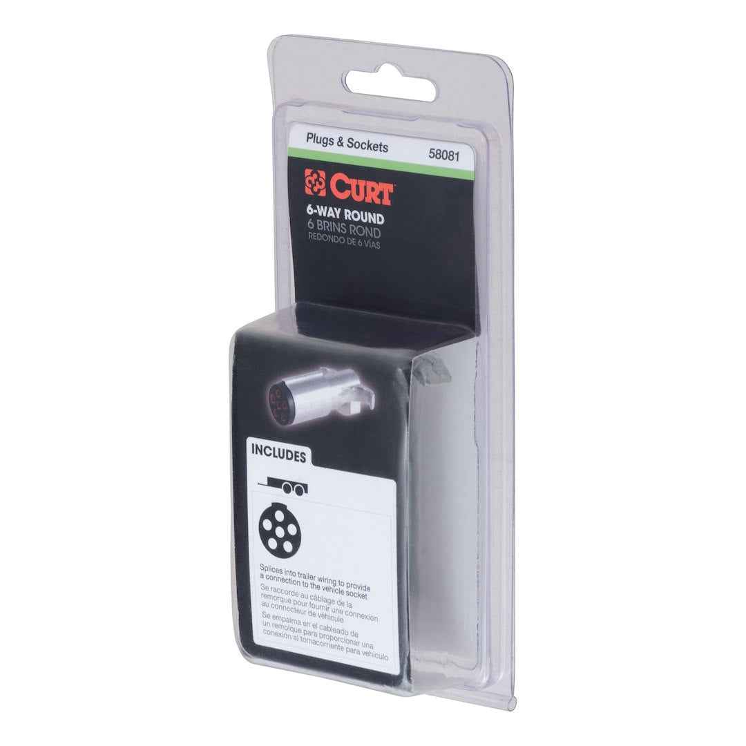 CURT 58081 Black/Silver 6-Way Round Trailer Wiring Plug