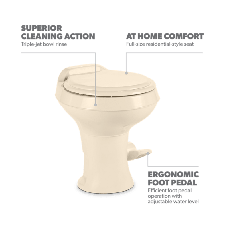 Dometic 302300073 300 Series RV Toilet, Bone, Round Seat, Pedal Flush – image 3