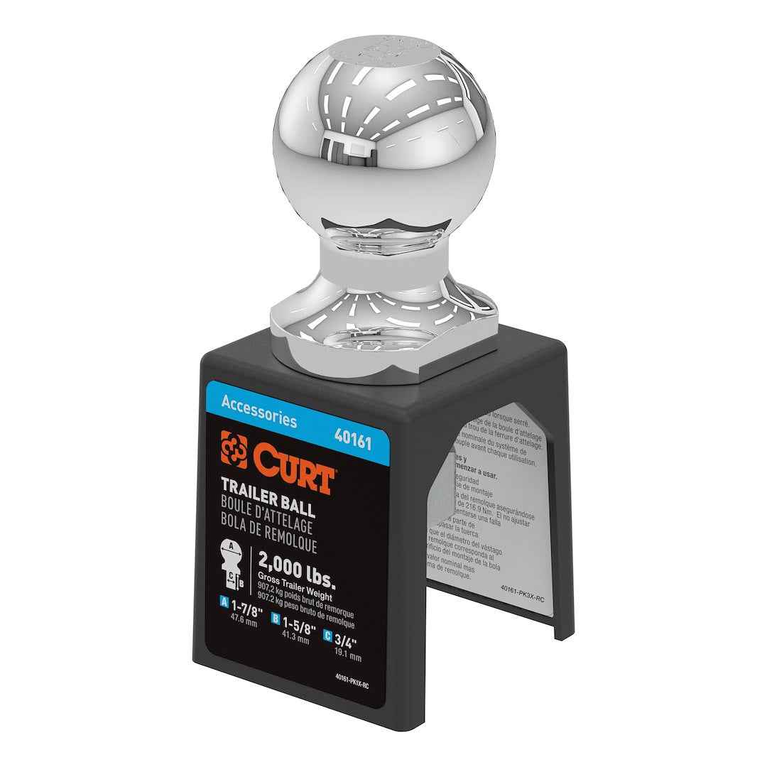 CURT 40161 1-7/8-Inch 2000-lb Hitch Ball, 1-5/8-Inch Shank