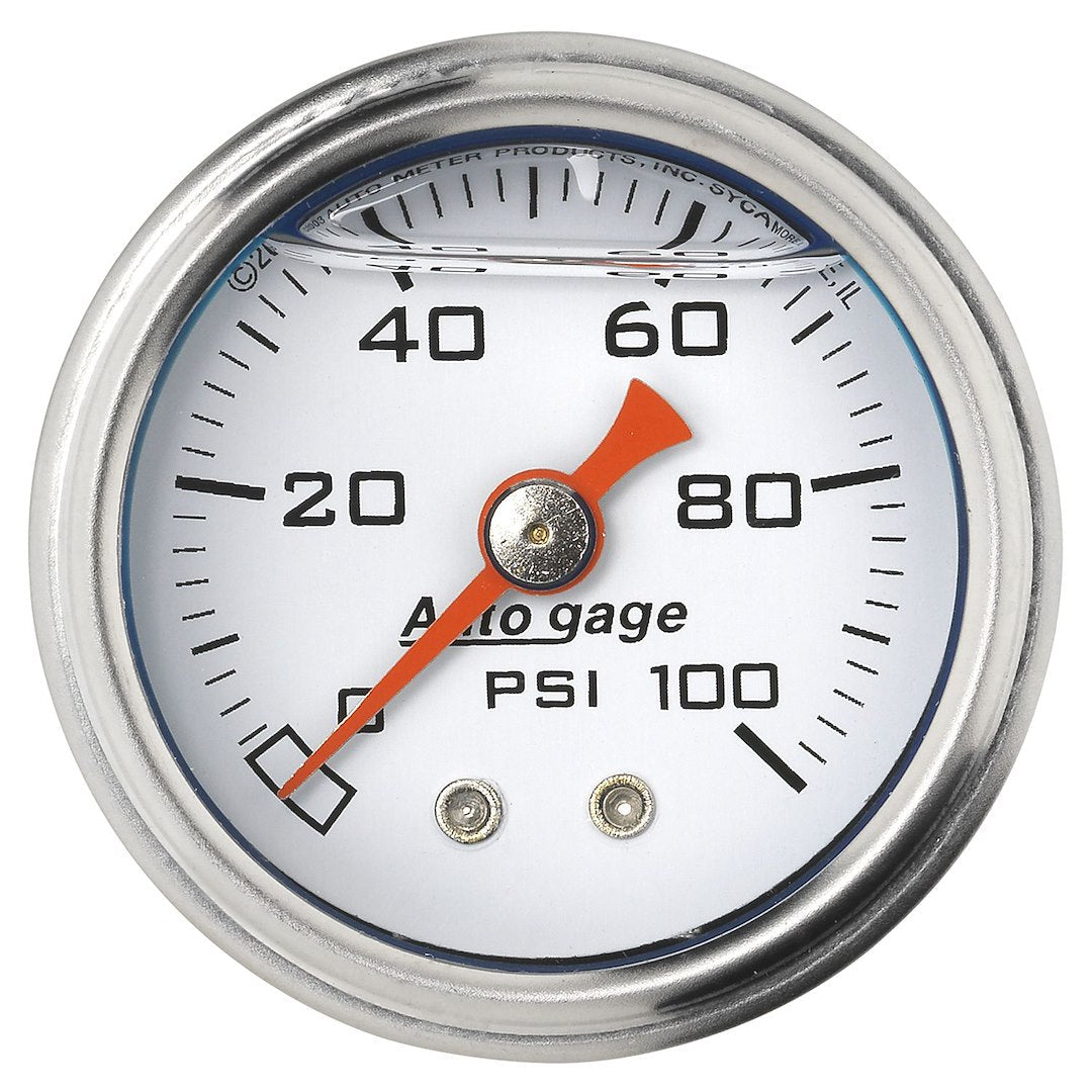 AutoMeter 2177 White Auto Gage Fuel Gauge, 0–100 PSI - image 1