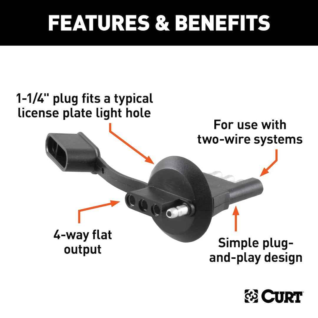 CURT 57404 License-Plate-Light 4-Flat Socket Adapter