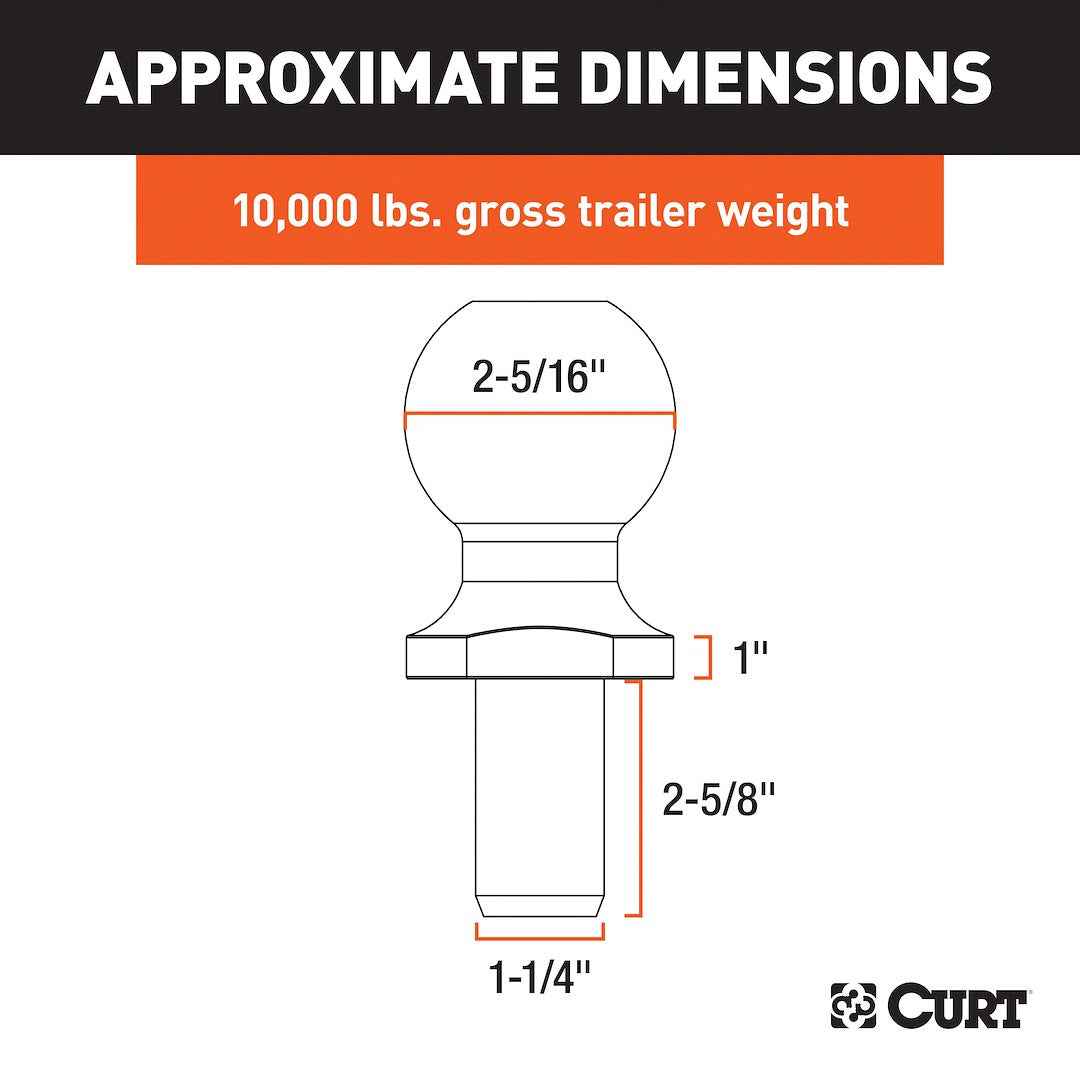 CURT Trailer Ball - 2-5/16 in, 1-1/4 in Shank, 10000 lb – 40035