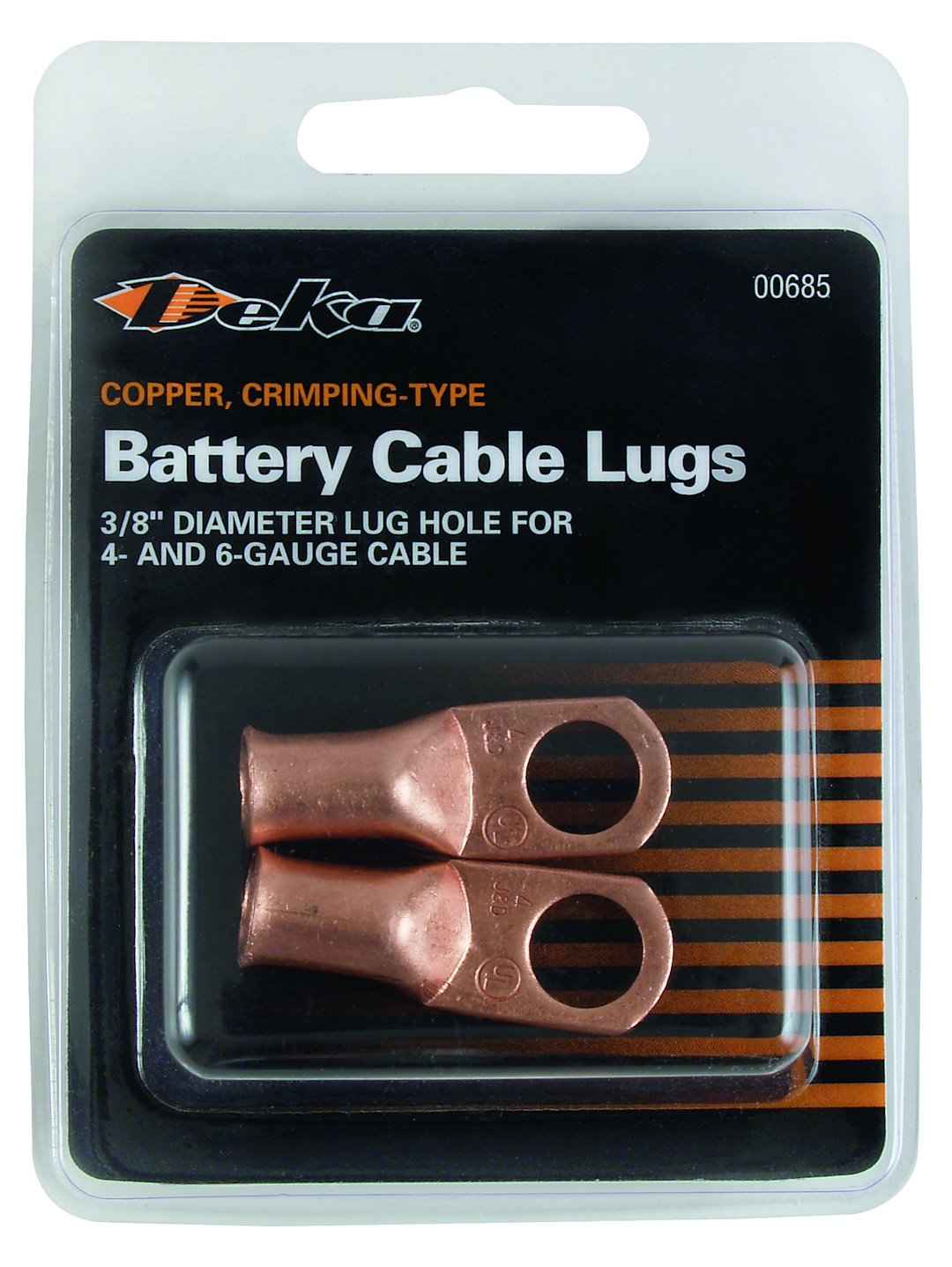 East Penn 4 AWG Copper Cable Lugs, 3/8-Inch Eye, Pair – 00685