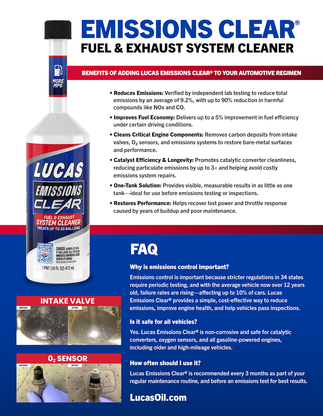 Lucas Oil 10715-8 Emissions Clear™ Fuel/Exhaust Cleaner