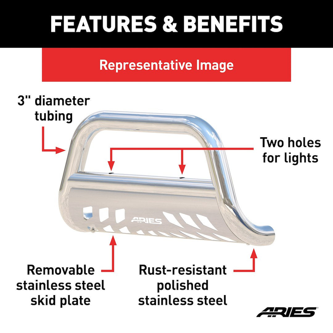 Aries 35-4017 Silverado/Sierra Polished 3-Inch Bull Bar - image 5