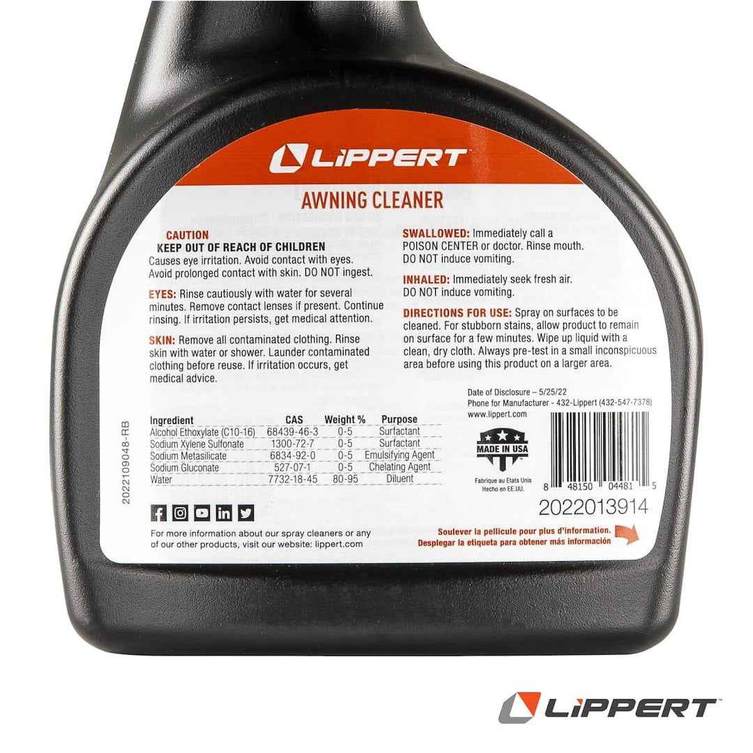 Lippert 2022013914 Fabric/Vinyl Awning Wash, 32-Ounce Trilingual
