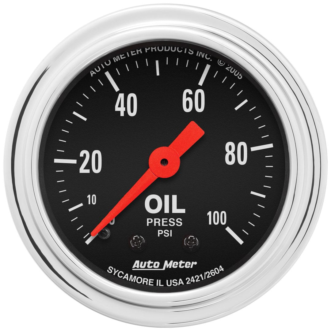 AutoMeter 2421 Black Mechanical Oil Gauge, 0–100 PSI - image 1