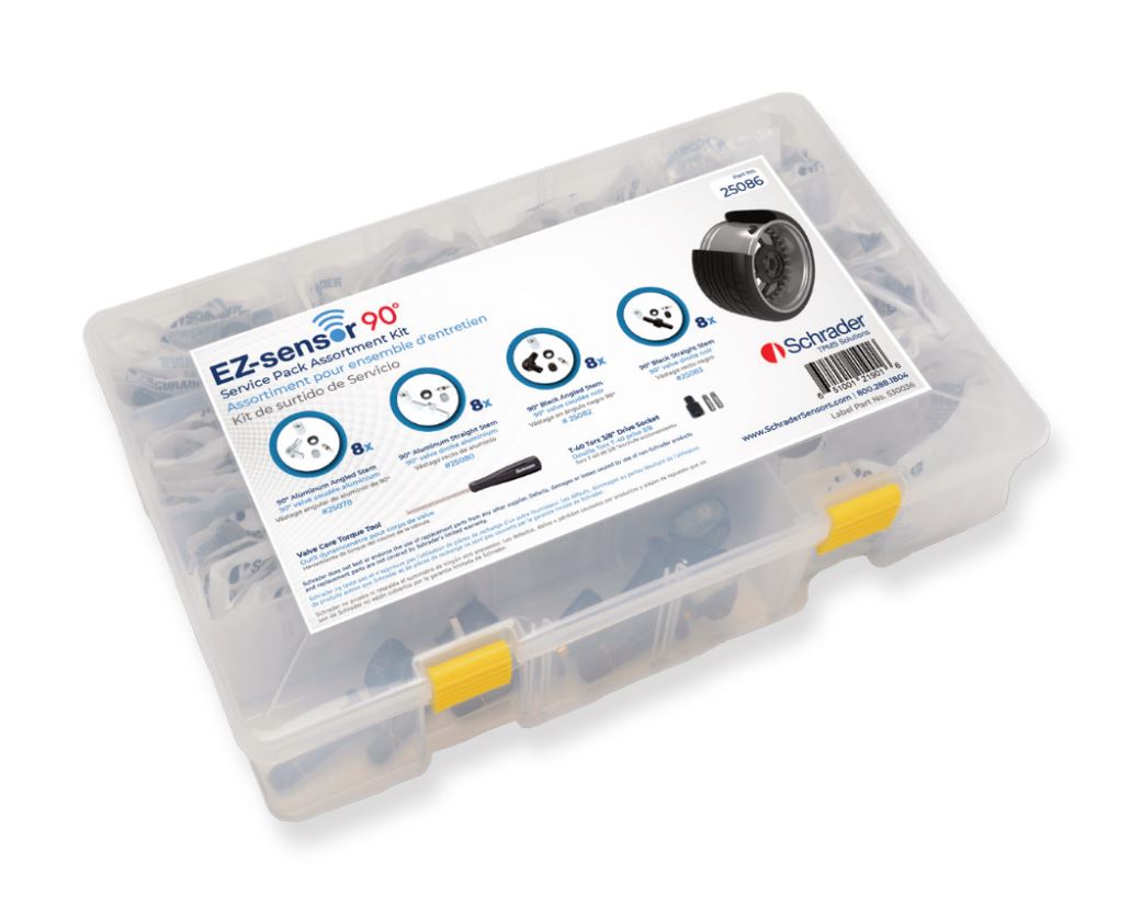 Schrader 25086 EZ-sensor 90-degree TPMS valve service-pack assortment — verify actual pictured contents