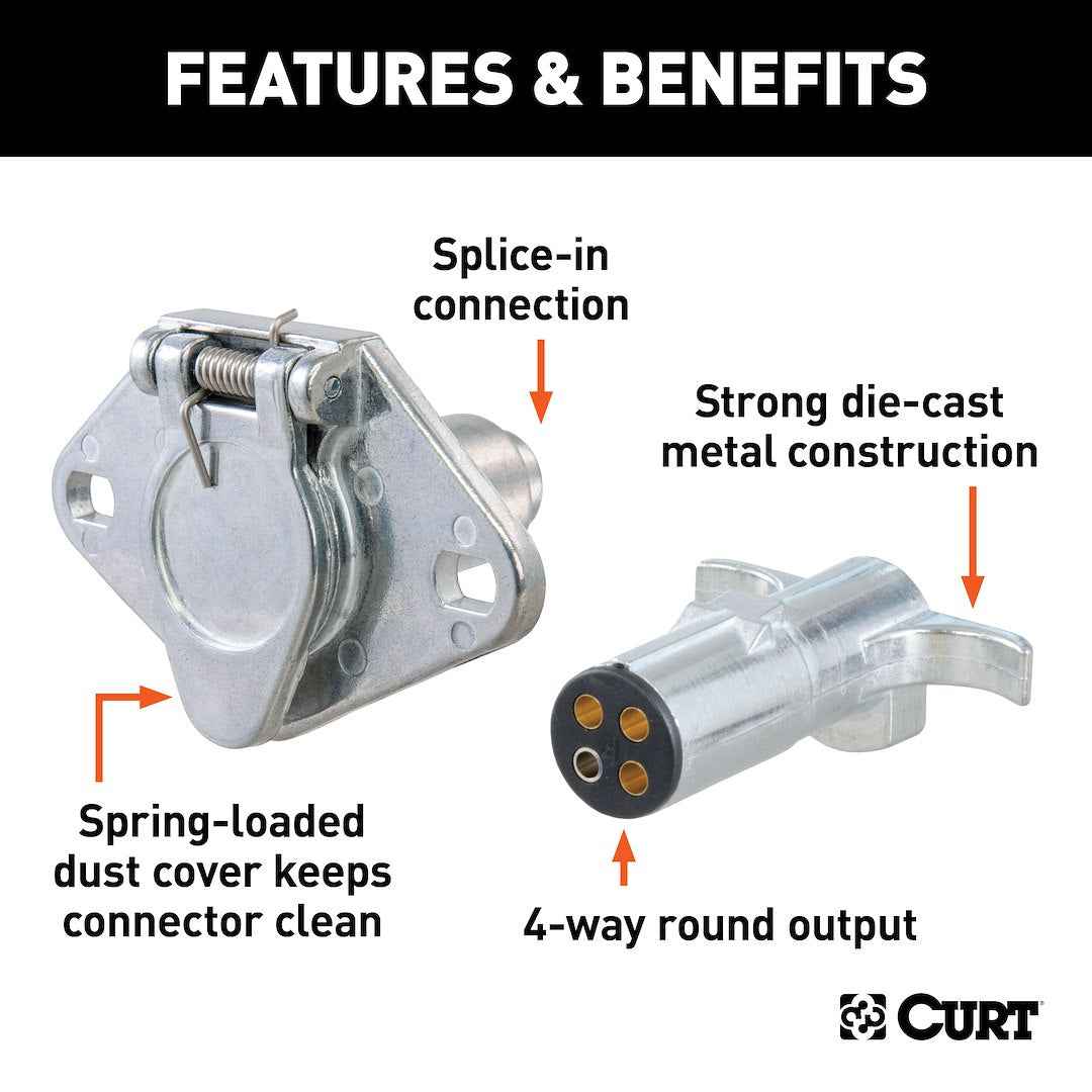 CURT 4-Way Round Trailer Wiring Plug & Socket – 58671