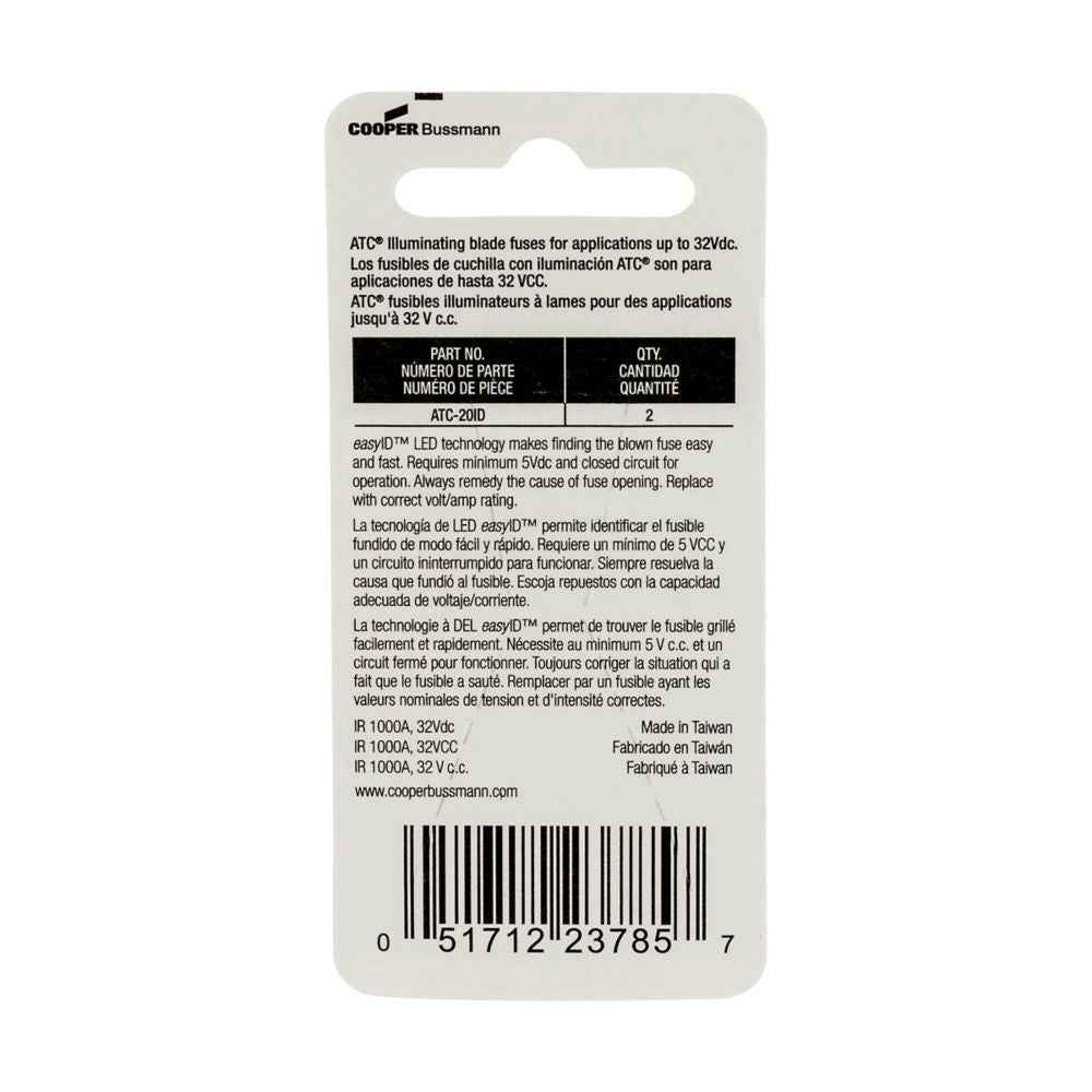 Bussman BPATC20ID 20A easyID ATC Blade Fuses