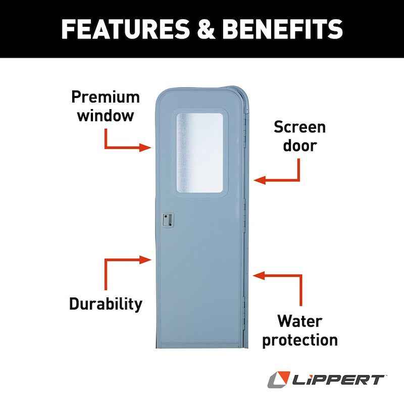 Lippert Components V000381469 26" x 70" Polar White Radius RV Door with Window and Screen – image 4