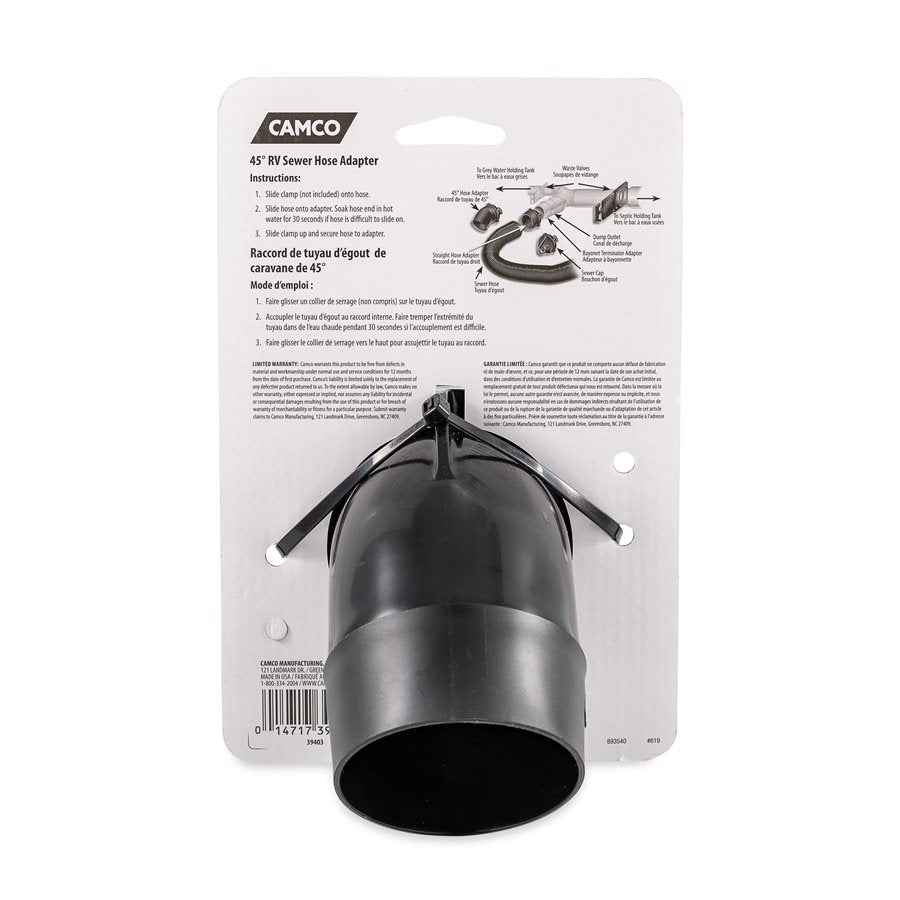 Camco 39403 Black 45-Degree RV Waste Valve Hose Adapter