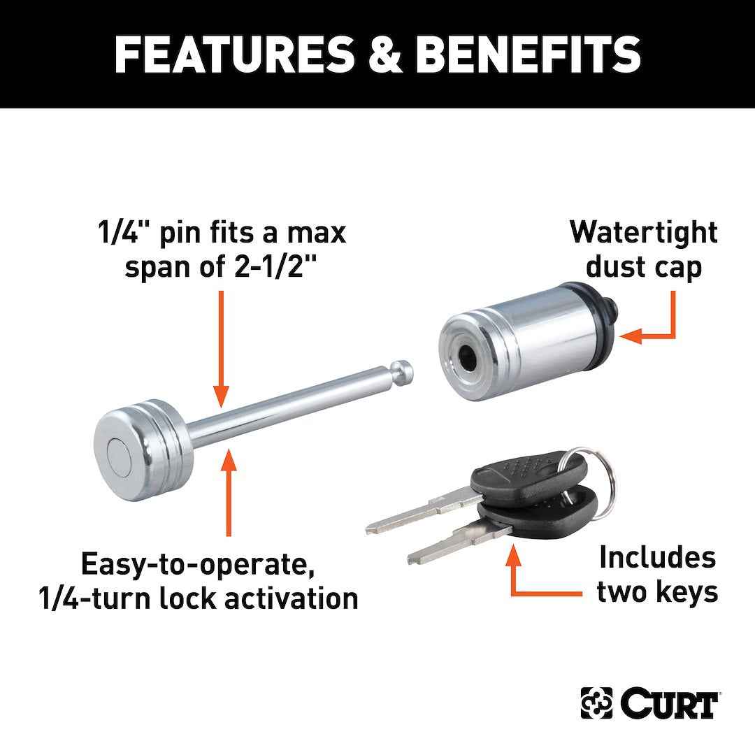 CURT 23522 1/4-in Coupler Lock - 2-1/2-in Latch Span