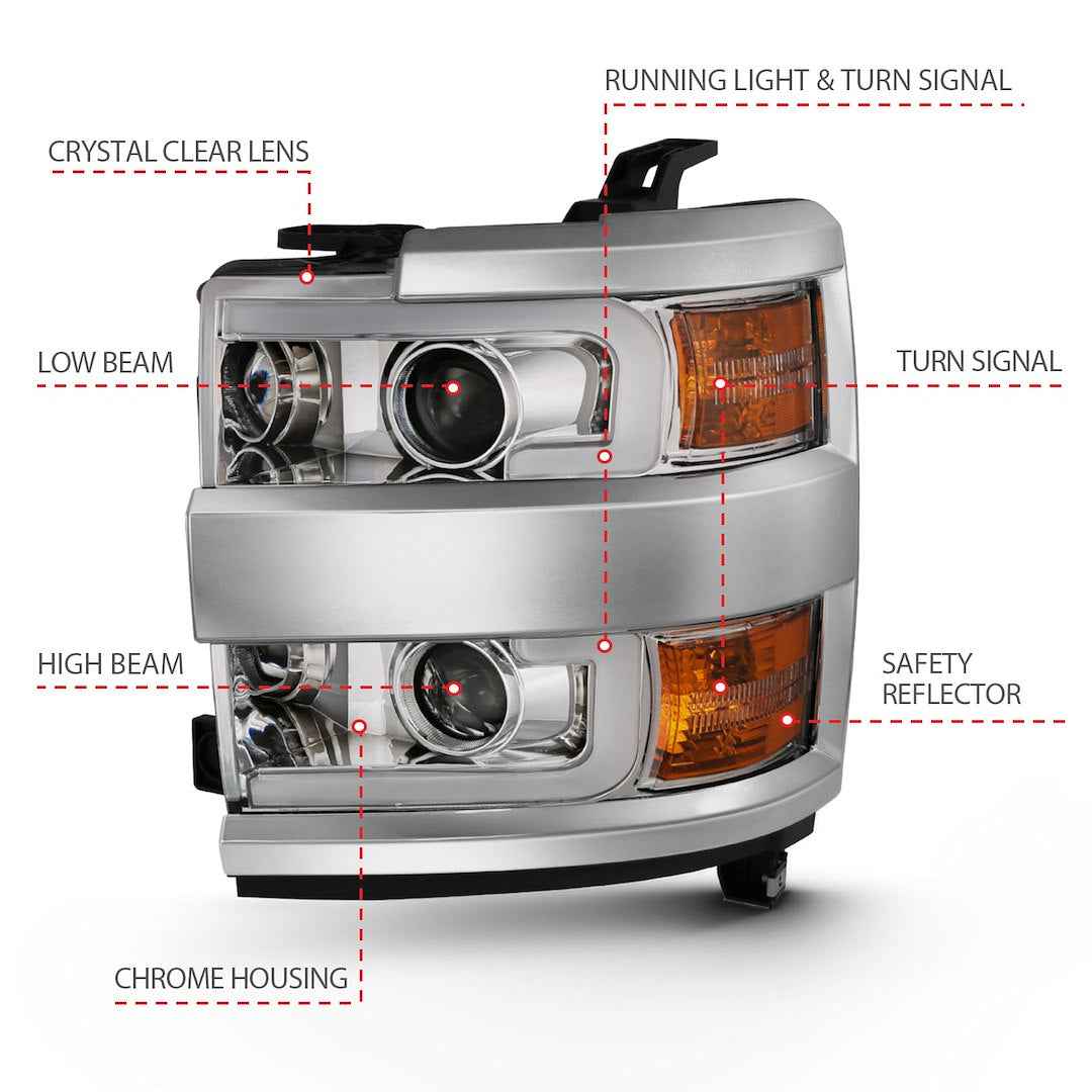 ANZO USA 111360 Silver Plank-Style Projector Headlight Pair