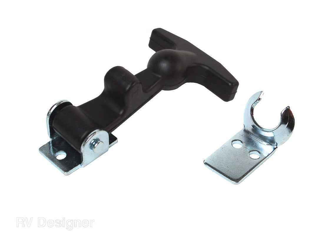 RV Designer E205 Matte Black Rubber Hood Catch with Bracket