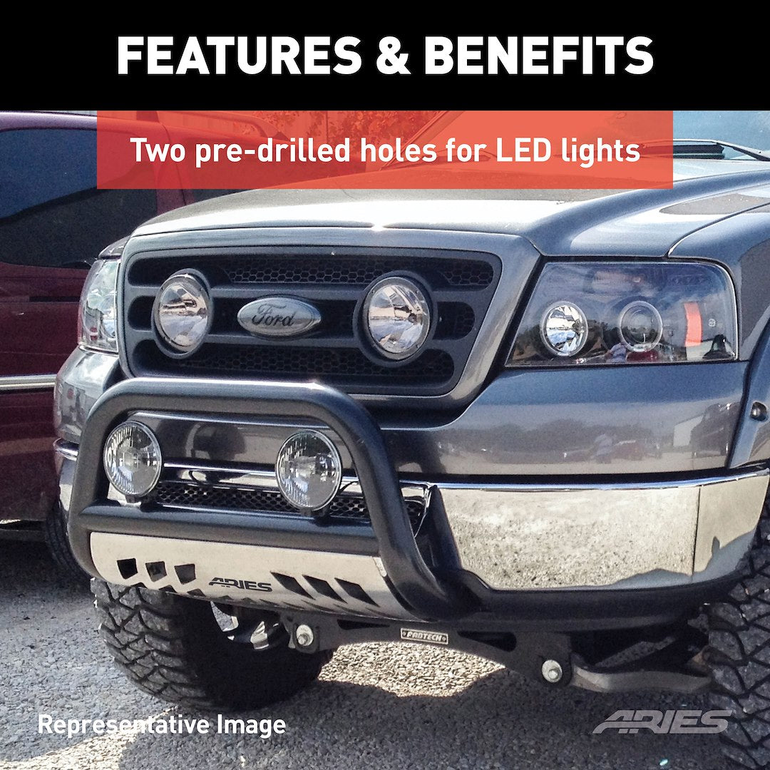 Aries 35-2004 Polished 3-Inch Bull Bar With Light Mounts - image 8