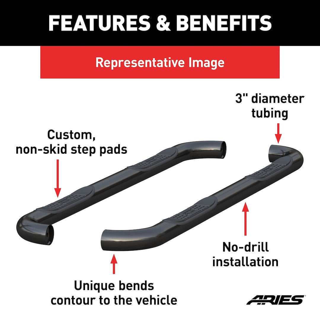 Aries 209045 4-Door Bronco Black Round Steel Side Steps - image 3
