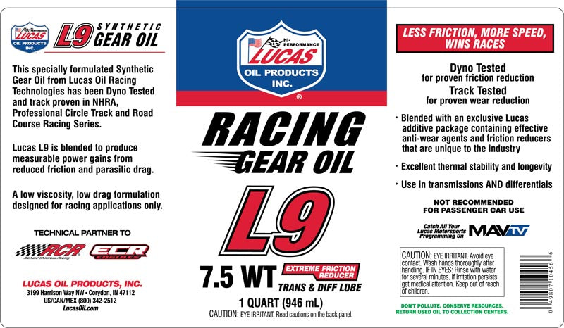 Lucas Oil 10456 L9 Racing Transmission Gear Oil