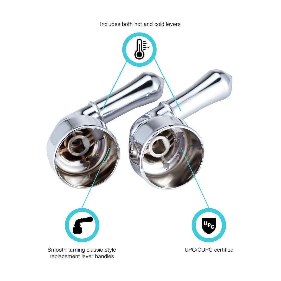 Dura Faucet DFRKCCP Chrome Teapot Lever Handles, Hot/Cold Pair