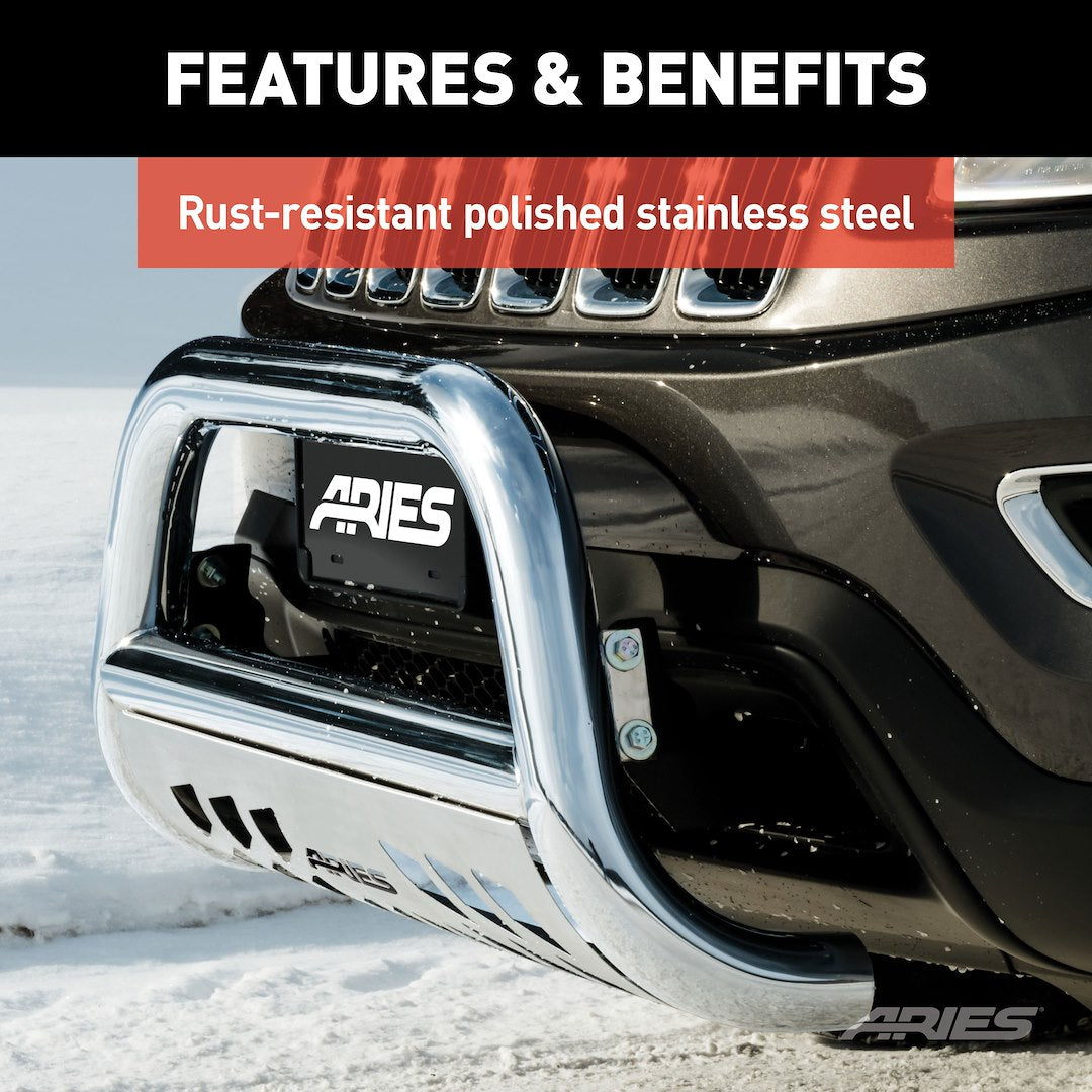 Aries 35-2004 Polished 3-Inch Bull Bar With Light Mounts - image 10