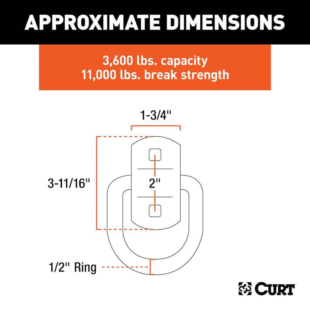 CURT 83740 Bolt-Down D-Ring, 11,000-lb