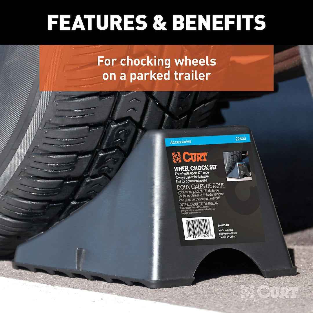 CURT 22800 Black Trailer Wheel Chocks, Pair
