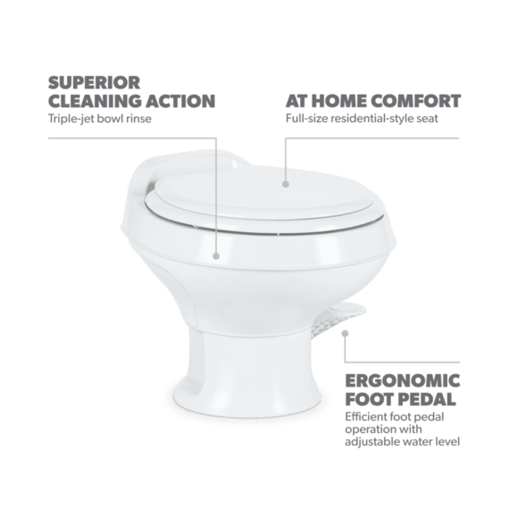 Dometic 302301671 301 Series RV Toilet, Permanent, Pedal Flush Control, White, Round – image 5