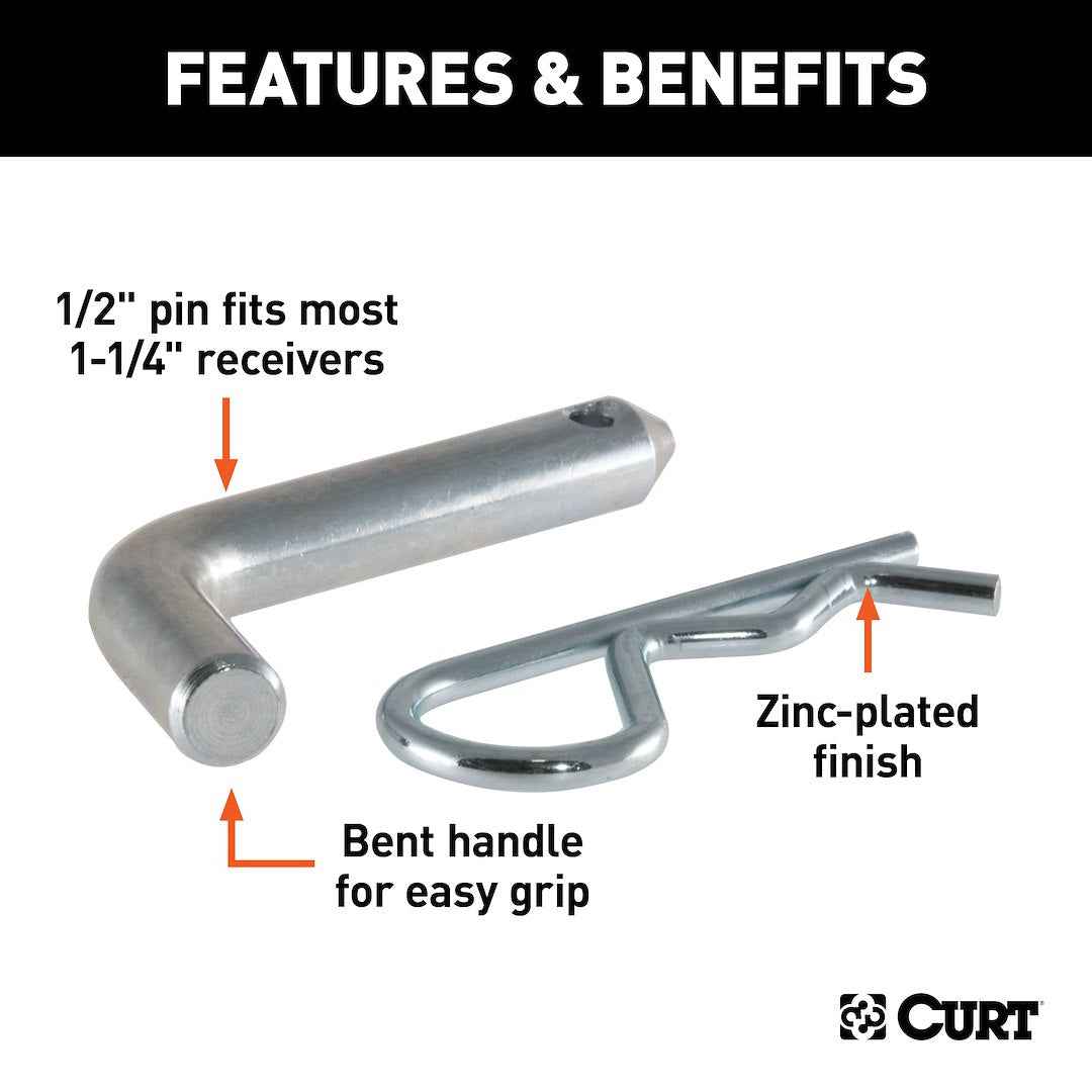 CURT 21401 1/2-Inch Hitch Pin for 1-1/4-Inch Receivers