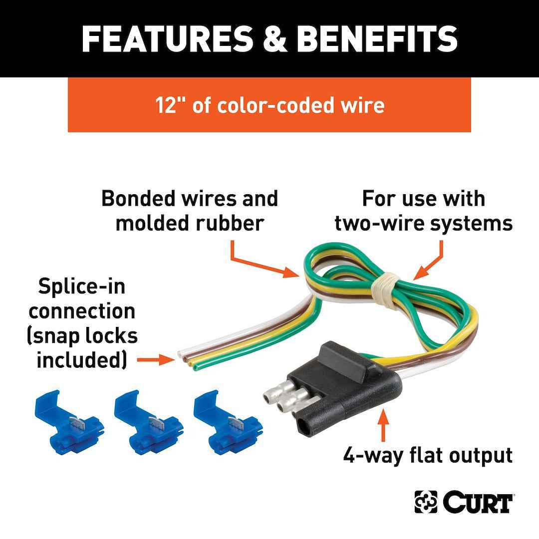 CURT 58033 4-Flat Trailer Plug Kit with 16-Gauge Leads