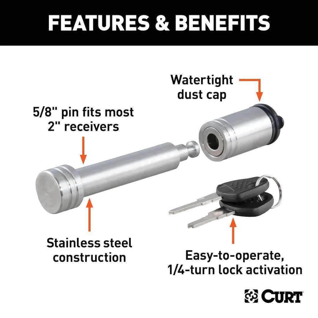 CURT 23516 Stainless Barbell Lock for 2-Inch Receiver
