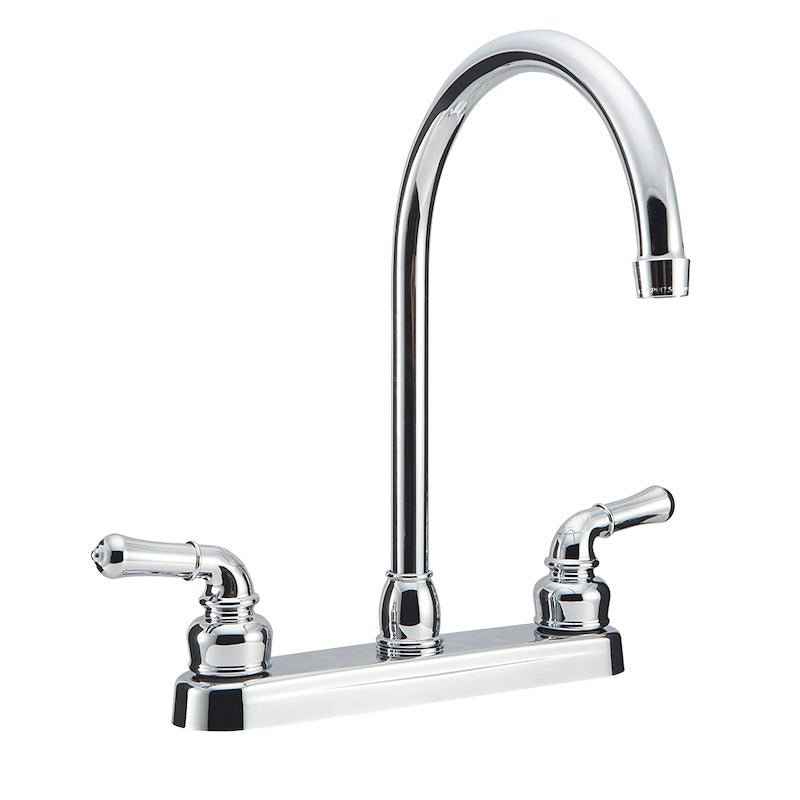 Dura Faucet DF-PK330HC-CP Kitchen Faucet, 12" J-Spout, 8" Deck Mount, Dual Teapot Handles – image 1