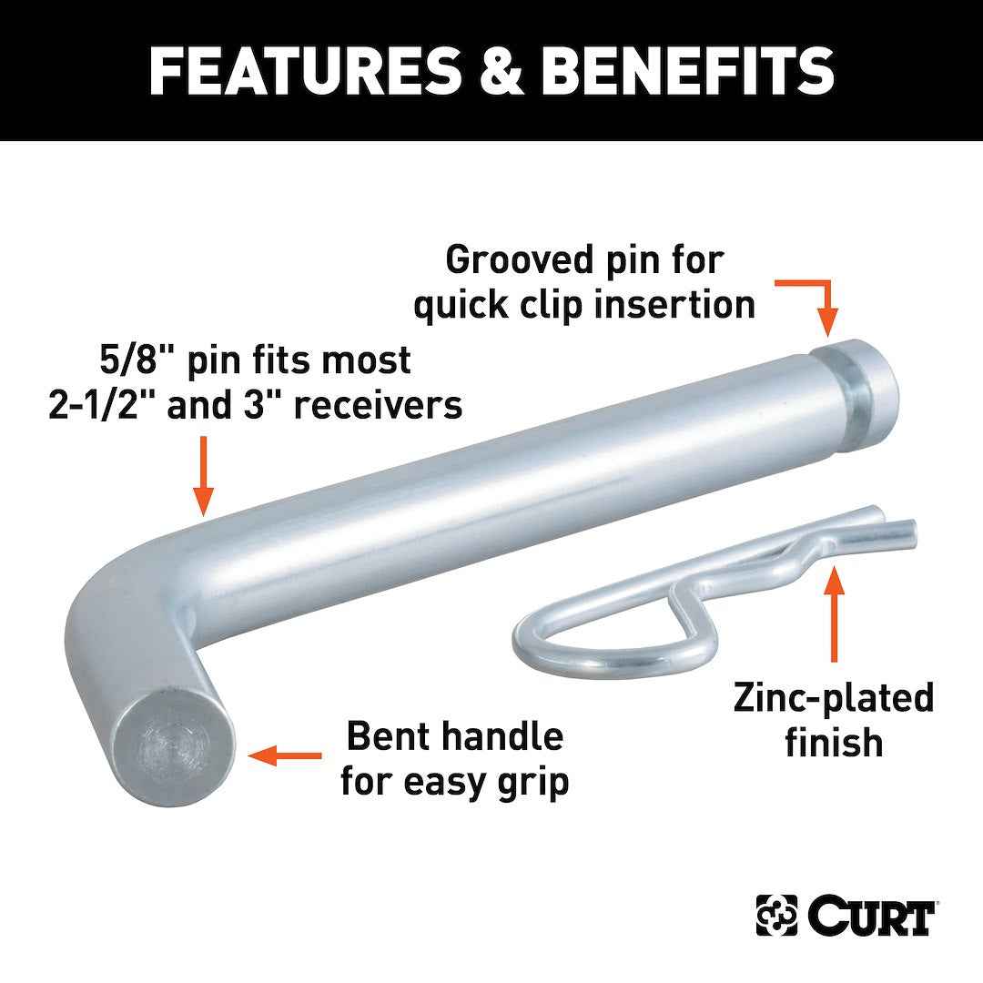 CURT 21507 5/8-Inch Grooved Hitch Pin for 2-1/2/3-Inch Receivers