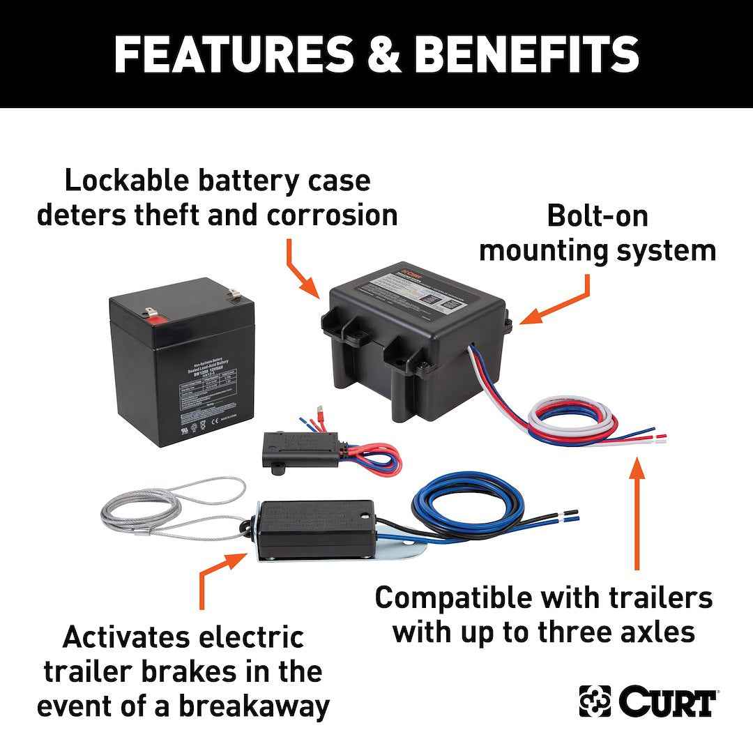 CURT Trailer Breakaway System Kit - 1 To 3 Axles – 52040
