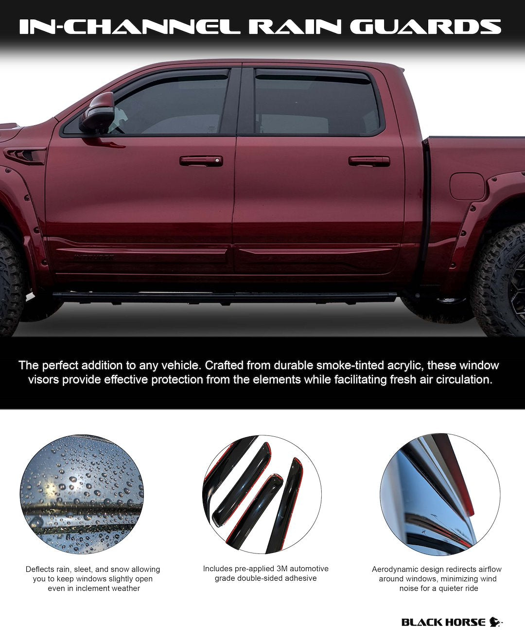 Black Horse Offroad 1494975IN Ford Crew Cab Four Smoke Window Guards - image 16