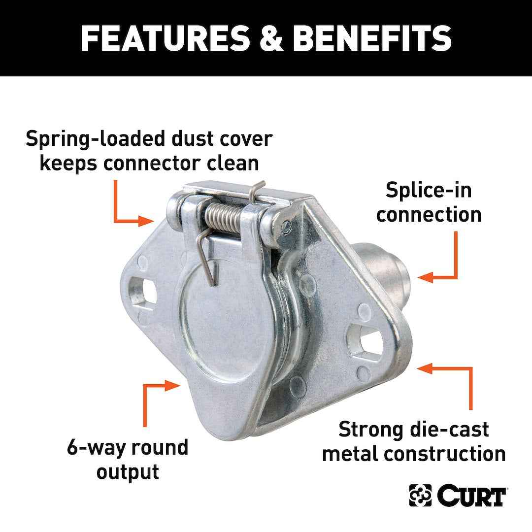 CURT 58091 Die-Cast 6-Way Round Vehicle Socket