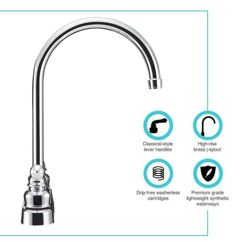 Dura Faucet DF-PK330HC-CP Kitchen Faucet, 12" J-Spout, 8" Deck Mount, Dual Teapot Handles – image 6