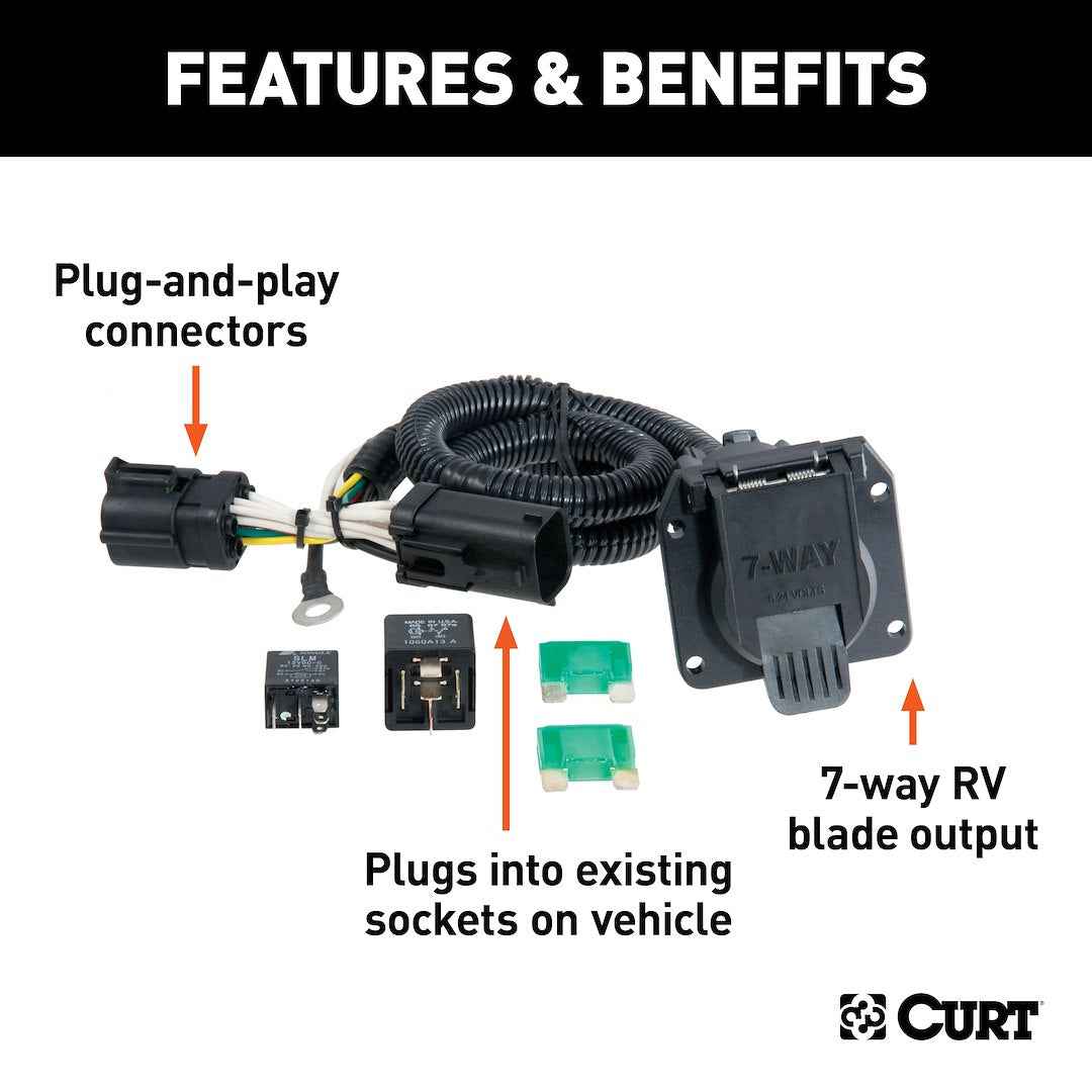 CURT 55242 Black Seven-Blade Trailer-End Wiring Connector