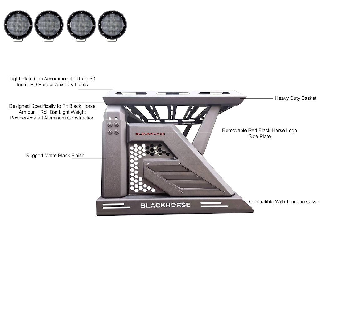 Black Horse Offroad AR2-09BA3-PLFB Armour II Gladiator Bar, Basket and Lights - image 11