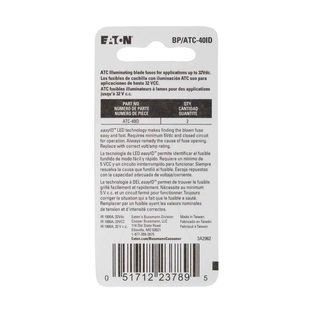 Bussman BPATC40ID 40A easyID ATC Blade Fuses