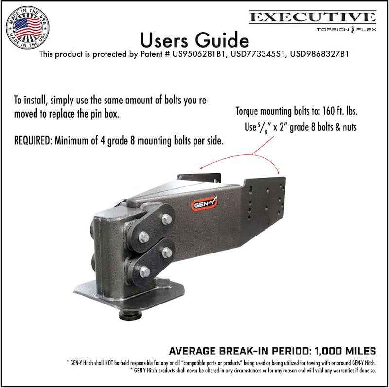 Gen-Y Hitch GH-8051 EXECUTIVE Torsion Flex Fifth Wheel Trailer Hitch Pin Box – image 7