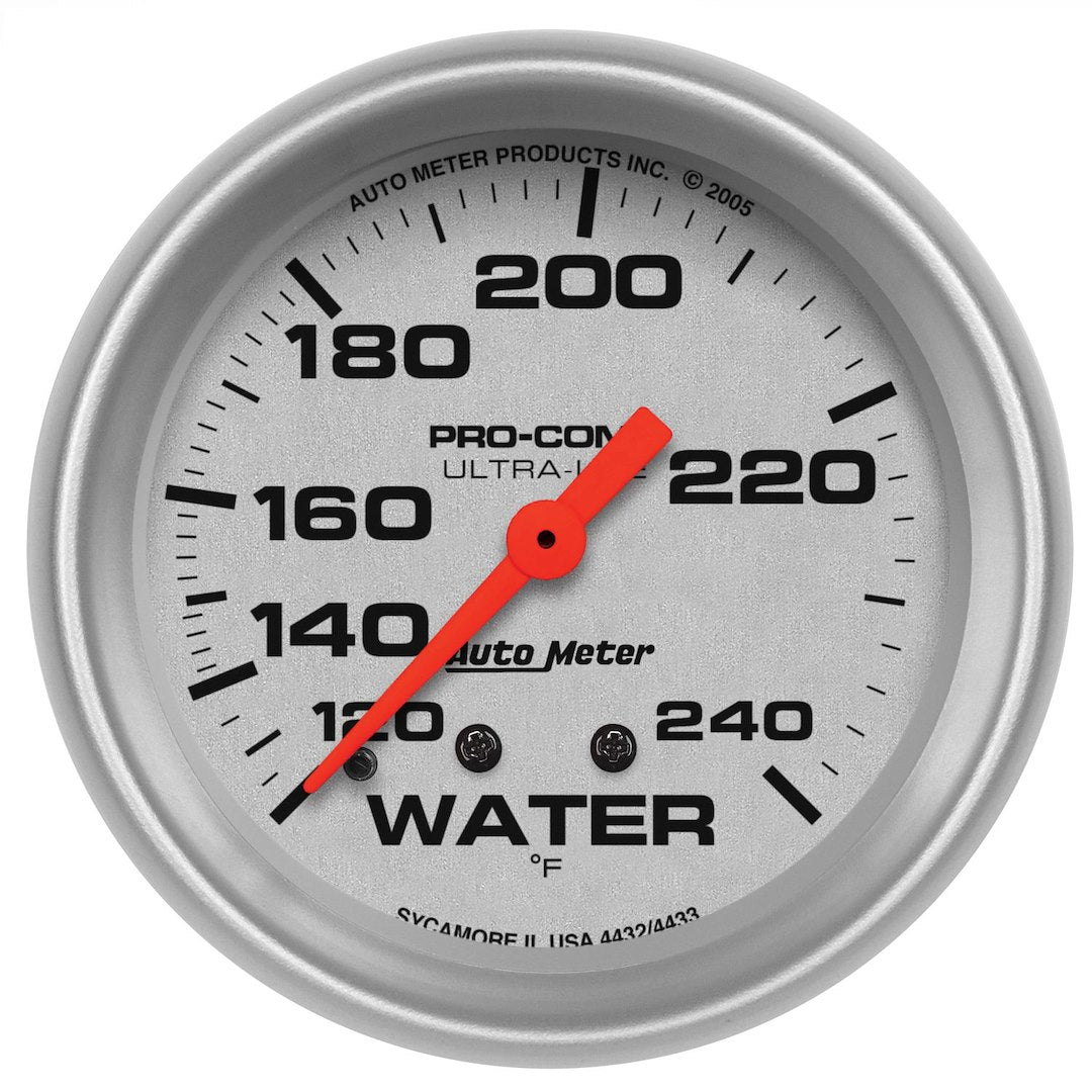 AutoMeter 4432 Ultra-Lite Silver Water Gauge with 6-Foot Tube - image 1