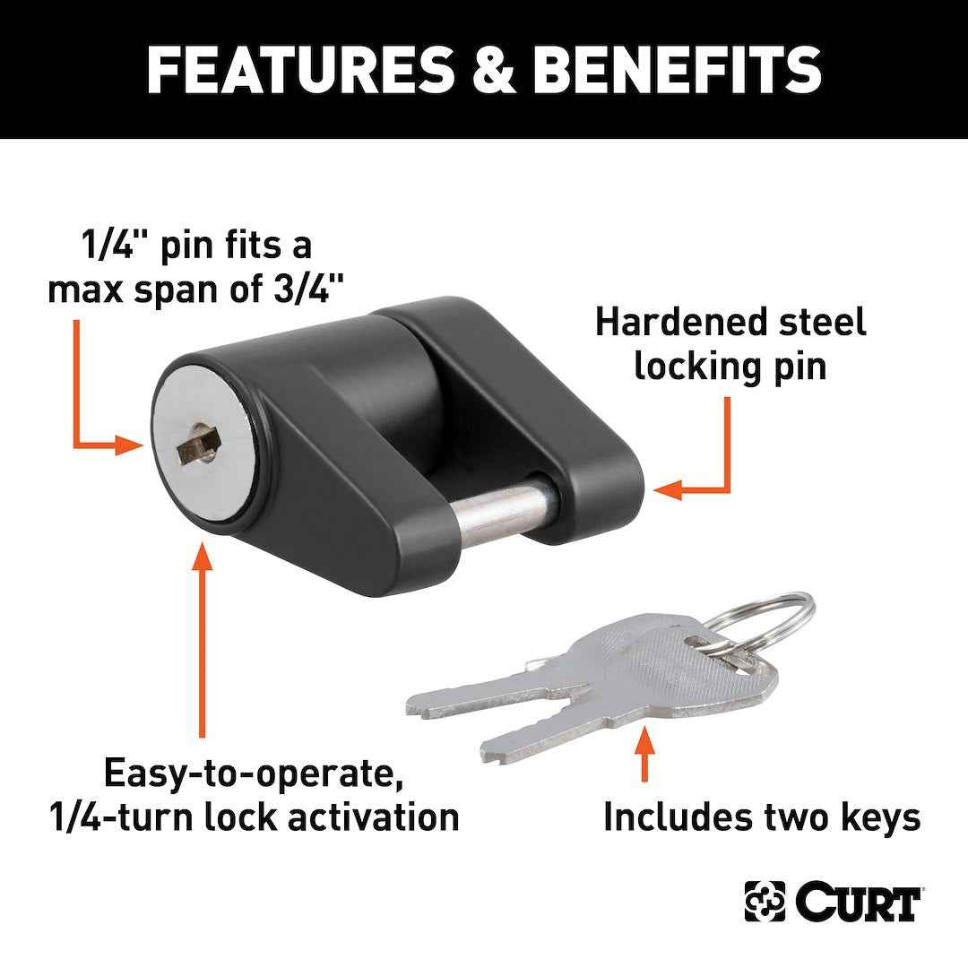 CURT 23521 Black 1/4-Inch Coupler Padlock, 3/4-Inch Span