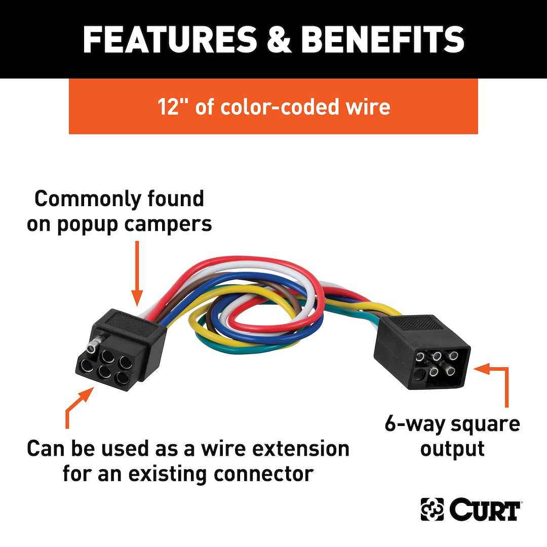 CURT 58034 6-Way Square Connector Pair with 12-Inch Loop