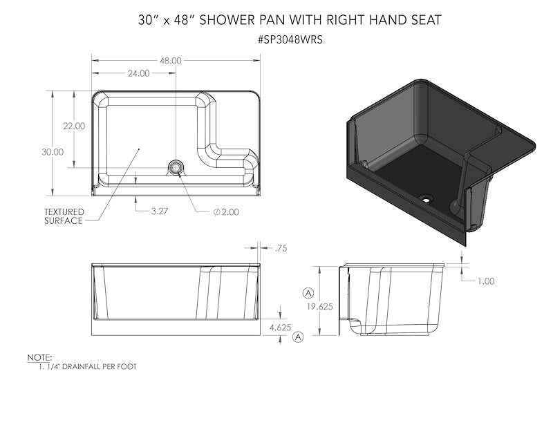 Specialty Recreation SP3048WRS 48" x 30" RV Shower Pan with Seat & Center Drain – image 2