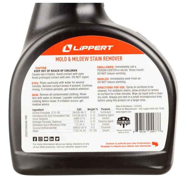 Lippert 2022013810 Bleach-Free Mildew Cleaner, Twelve 32-Ounce Bottles