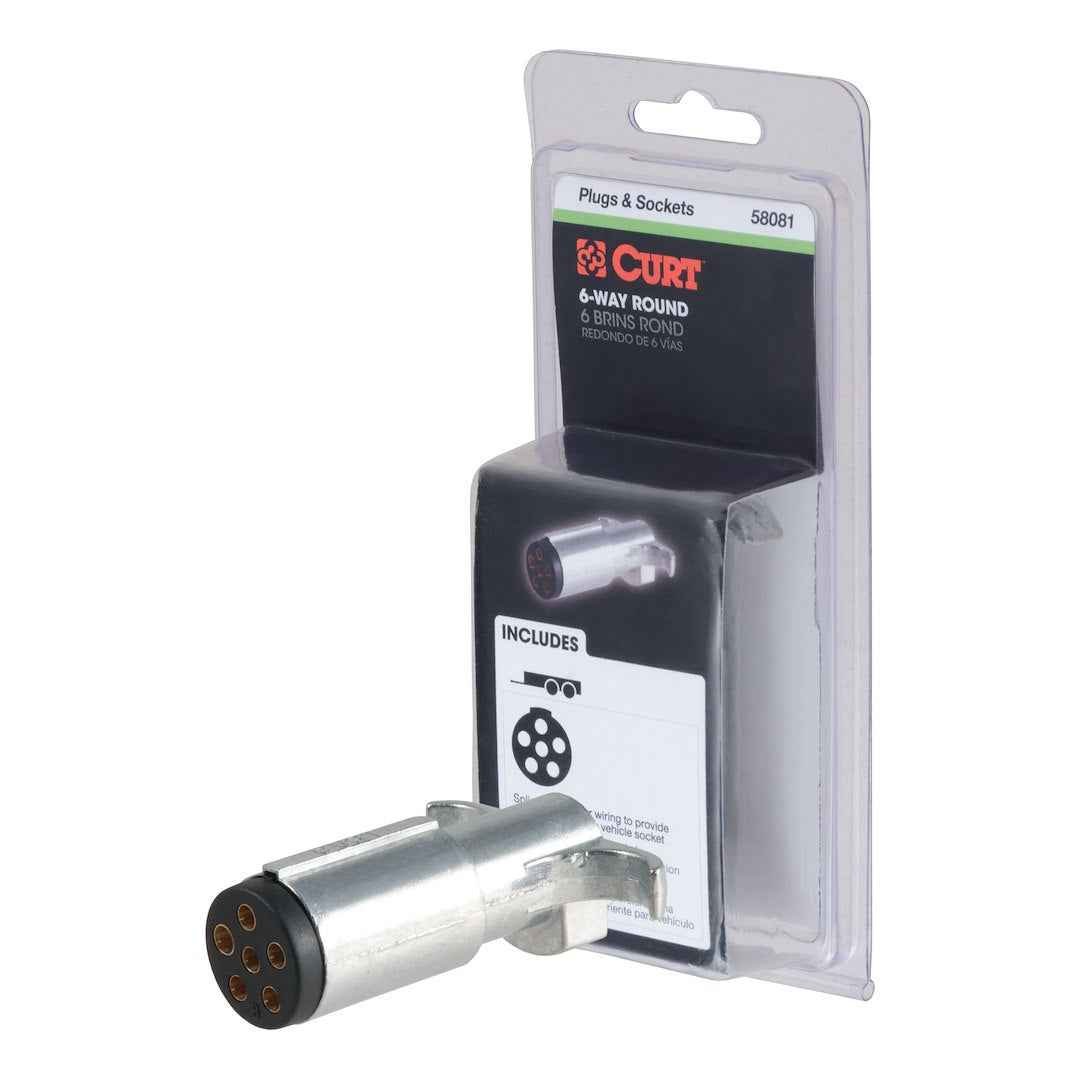CURT 58081 Black/Silver 6-Way Round Trailer Wiring Plug