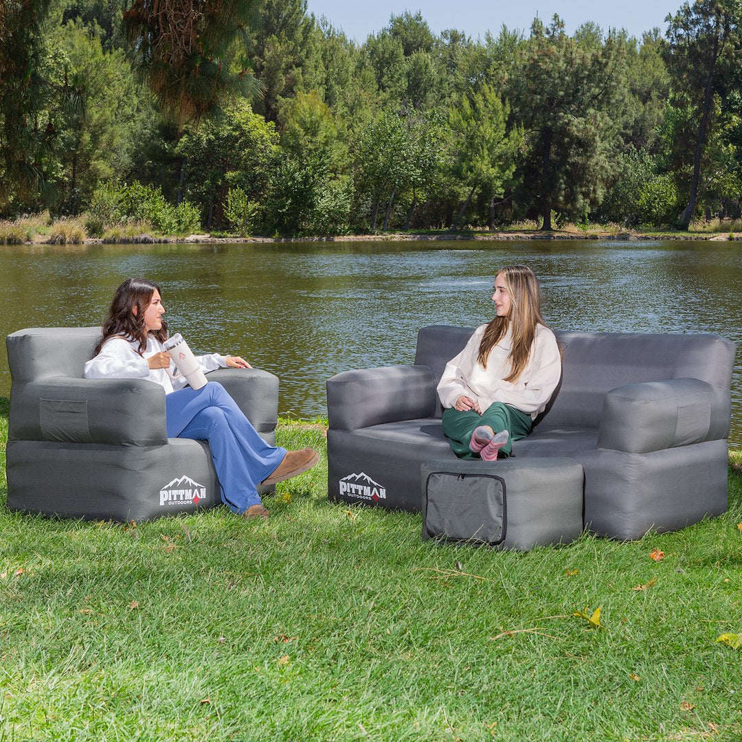 AirBedz PPIAIRFSET Inflatable Chair, Couch & Ottoman, Gray - image 2