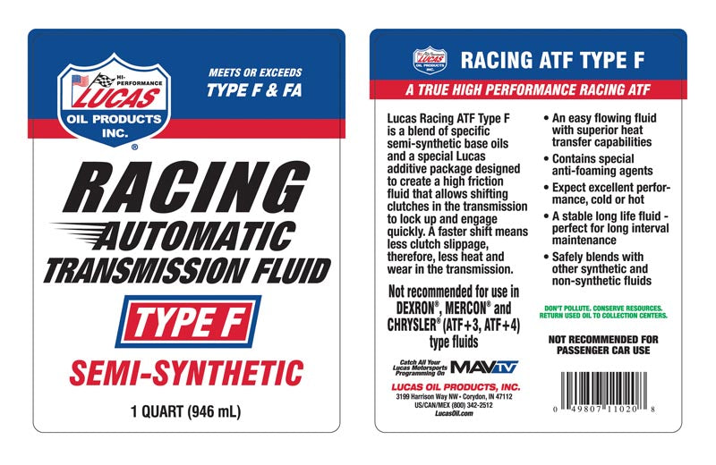 Lucas Oil 11020 Type F Racing Transmission Fluid