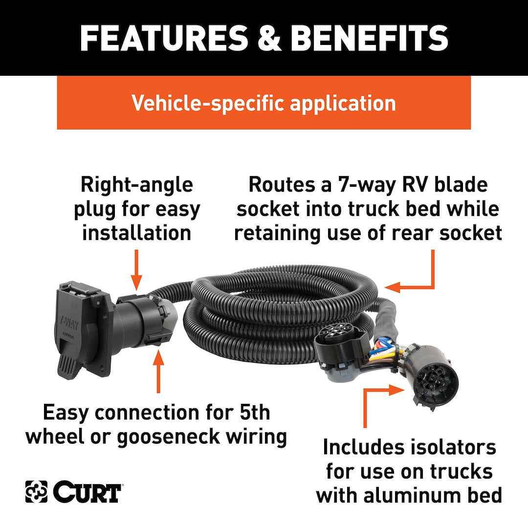 CURT 7-ft Truck-Bed Wiring Extension - 7-Way RV Blade – 57008